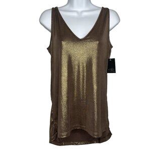 Tart Collections Metallic Blouse Tank Top Size S Bronze Brown Lurex Draped Back